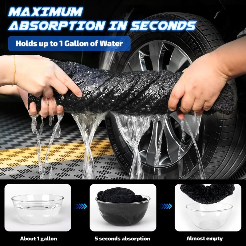 SMINDER 2-Pack 1200 GSM Car Drying Towels – Microfiber Towels for Cars (36" x 24"), Ultra-Absorbent, Streak-Free, Scratch-Free, No Water Spots, Double-Twist Pile & Edgeless Design(Blue) - Image 4